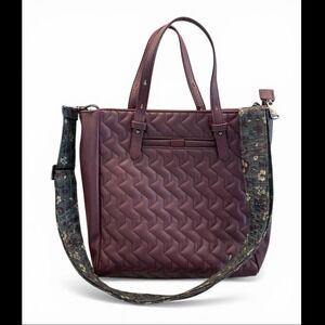 Lug Purple Quilted Classic VL Convertible Faux Leather Tote with Floral Strap